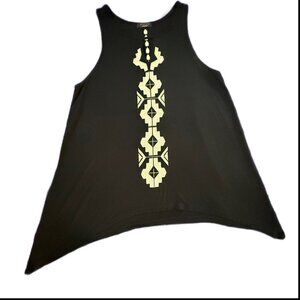 FYLO Sleeveless Black Tunic/Top with Tan/Cream Accents Size M